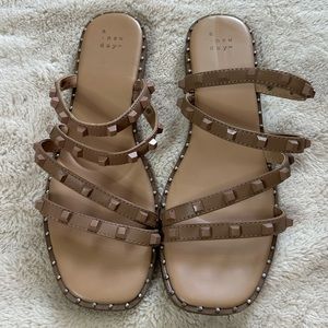 A New Day Nude/Tan Embellished Sandals, Size: 9